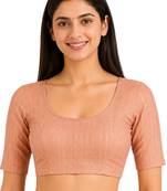 Peach spandex golden zari straight line stretchable readymade saree blouse