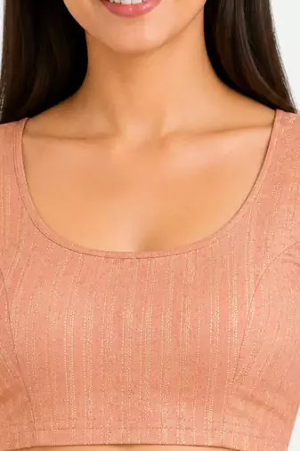 Peach spandex golden zari straight line stretchable readymade saree blouse