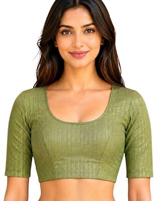 Pista green spandex golden zari straight line stretchable readymade saree blouse 1