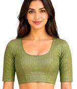 Pista green spandex golden zari straight line stretchable readymade saree blouse