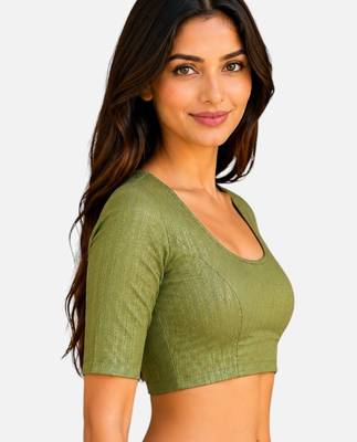 Pista green spandex golden zari straight line stretchable readymade saree blouse 3