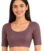 Wine spandex golden zari straight line stretchable readymade saree blouse