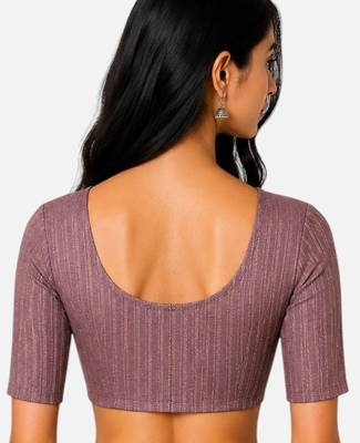 Wine spandex golden zari straight line stretchable readymade saree blouse 2