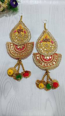 gota patti shubh labh side door hanging for home decoration  diya flower toran room decoration (pack of 2) 1