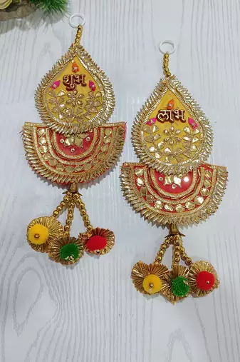 gota patti shubh labh side door hanging for home decoration  diya flower toran room decoration (pack of 2)