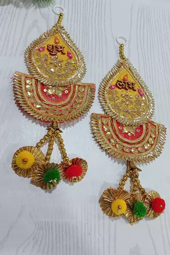 gota patti shubh labh side door hanging for home decoration  diya flower toran room decoration (pack of 2)