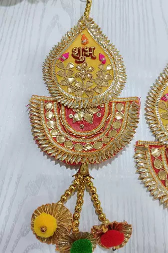 gota patti shubh labh side door hanging for home decoration  diya flower toran room decoration (pack of 2)