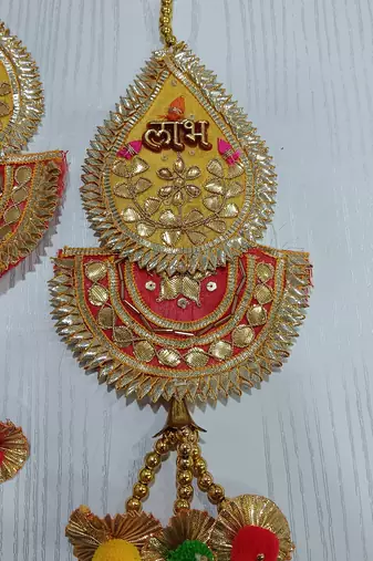 gota patti shubh labh side door hanging for home decoration  diya flower toran room decoration (pack of 2)