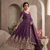 Wine colour embroidered georgette anarkali suit set with dupatta & pant