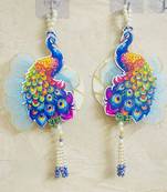 shubh labh peacock door hanging for home   handmade peacock wall hanging with pearl beads (pack of 2)