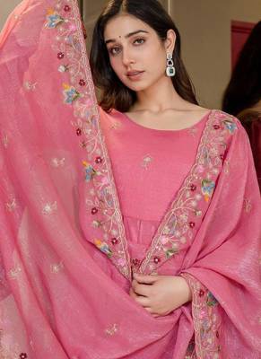 Women’s Pink Embroidered Anarkali Kurta Set with Dupatta & Palazzo 4