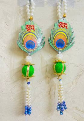 shubh labh floral door hanging for home decor  handmade pearl & golden hanging decoration (pack of 2)  1