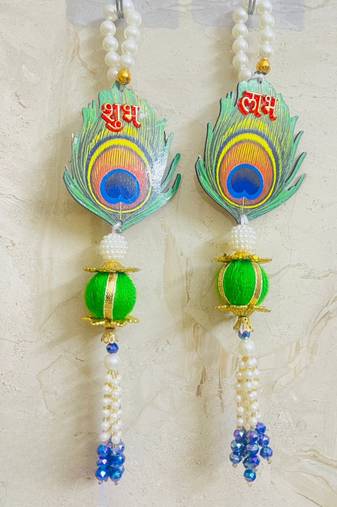 shubh labh floral door hanging for home decor  handmade pearl & golden hanging decoration (pack of 2) 
