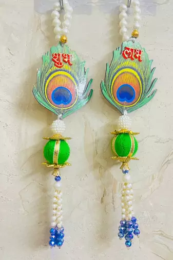 shubh labh floral door hanging for home decor  handmade pearl & golden hanging decoration (pack of 2) 