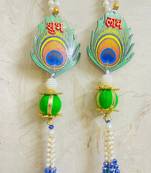 shubh labh floral door hanging for home decor  handmade pearl & golden hanging decoration (pack of 2) 