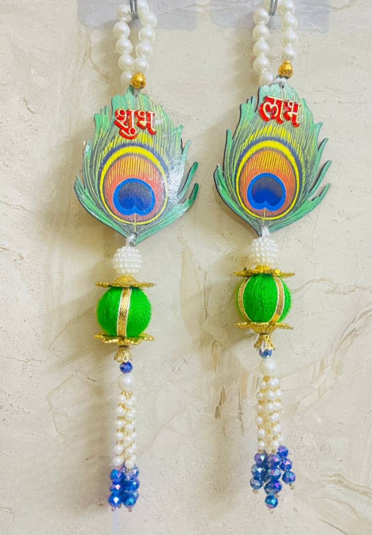 shubh labh floral door hanging for home decor  handmade pearl & golden hanging decoration (pack of 2) 