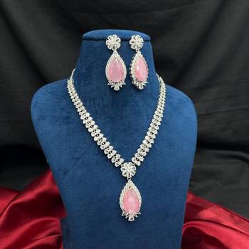 Pink Teardrop CZ Jewelry Set | Bridal Necklace & Earrings 2