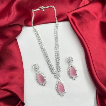 Pink Teardrop CZ Jewelry Set | Bridal Necklace & Earrings 3