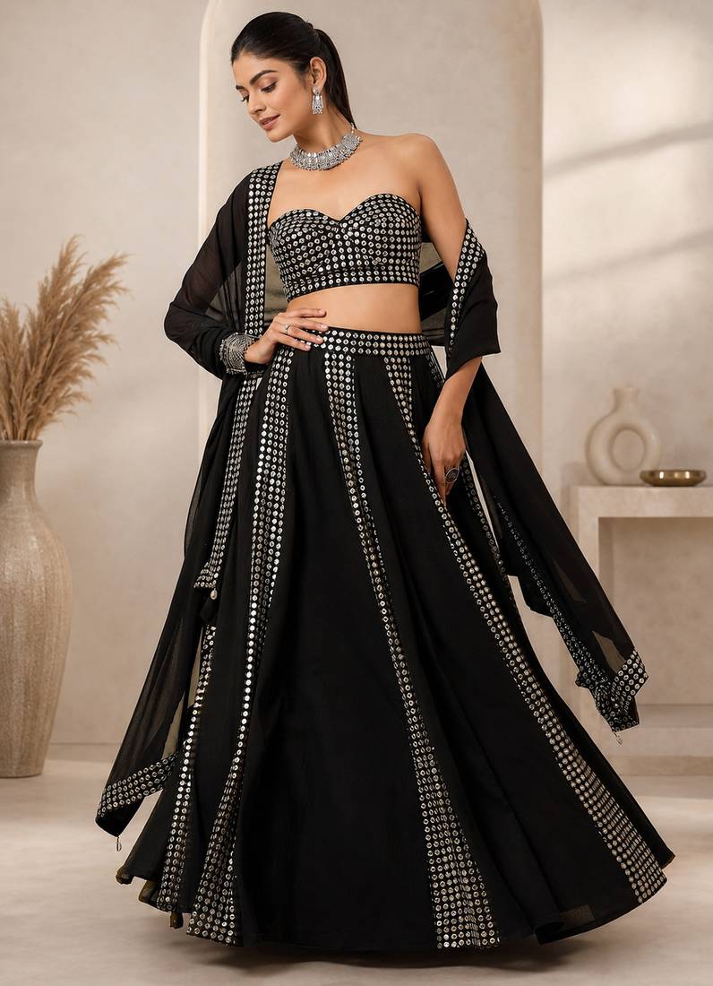 EMBROIDERED SEQUINED LEHENGA CHOLI WITH DUPATTA.