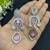 Bridal Jewelry Set: Pink Tear-Drop Necklace, Earrings, Maang Tikka – Silver Finish Indian Ethnic Weddings