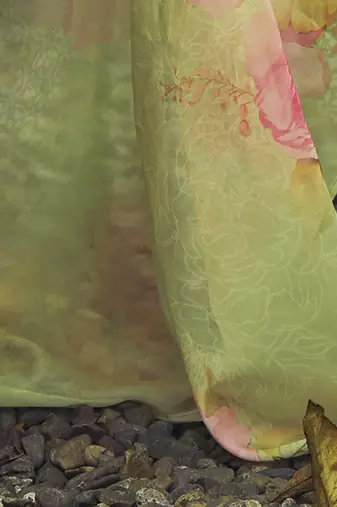 Green & Pink Floral Embroidered Pure Cotton Kurta With Trousers & Dupatta