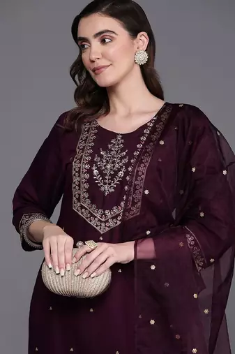 Floral Embroidered Regular Kurta with Trousers & Dupatta