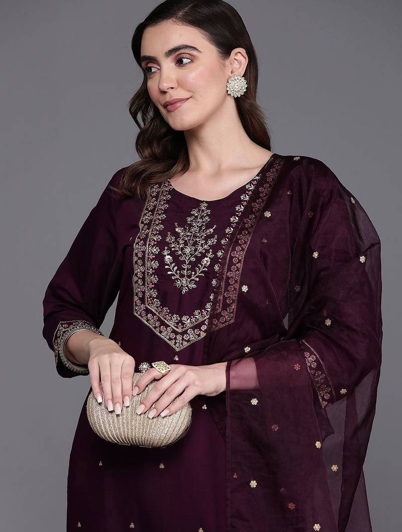 Floral Embroidered Regular Kurta with Trousers & Dupatta
