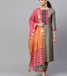 Women Grey Kurta with Palazzos & With Dupatta