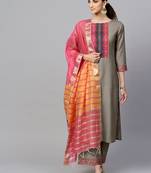 Women Grey Kurta with Palazzos & With Dupatta
