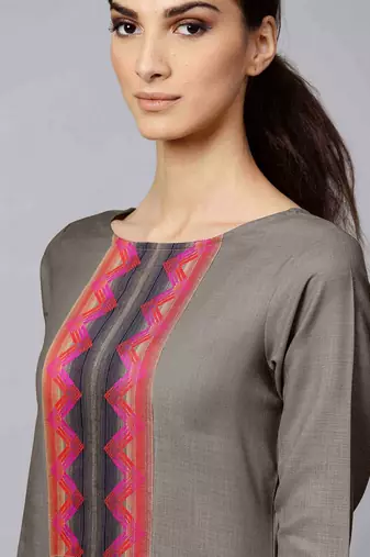 Women Grey Kurta with Palazzos & With Dupatta