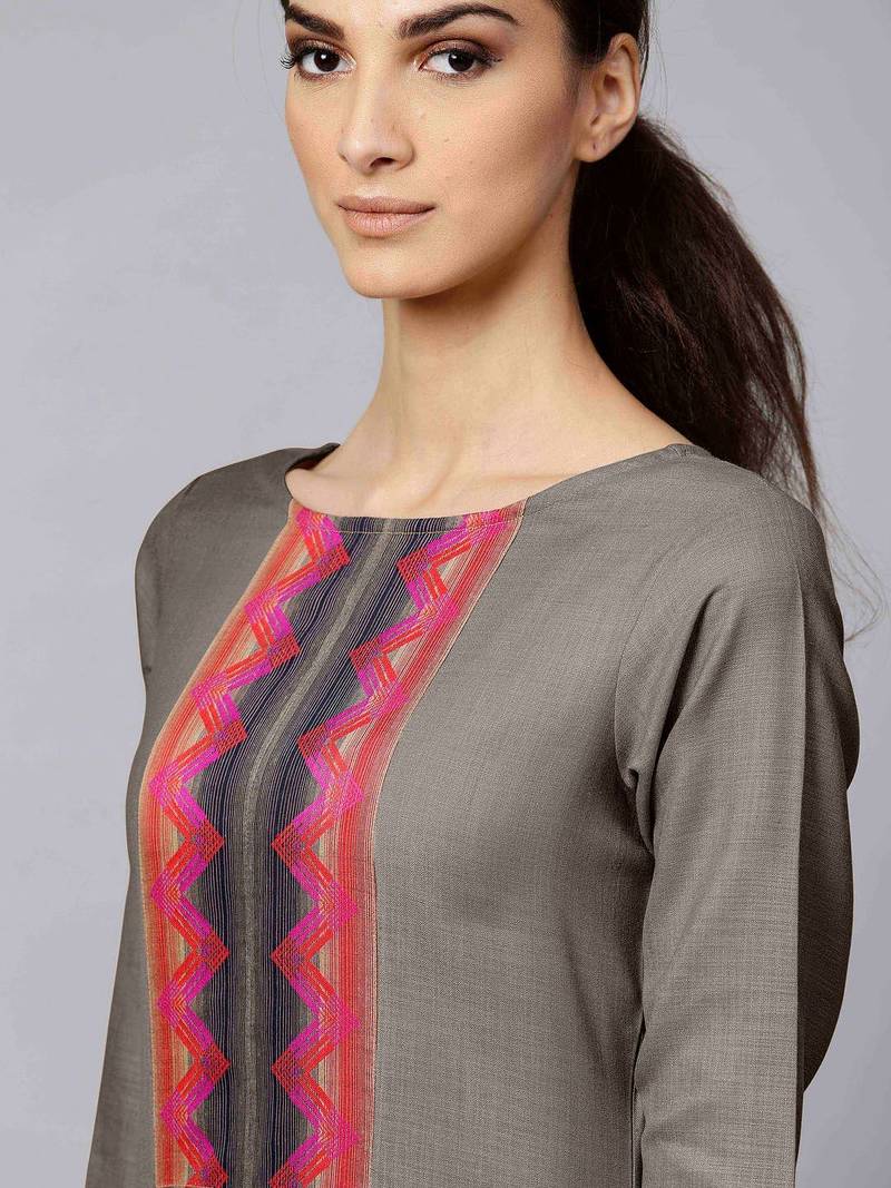 Women Grey Kurta with Palazzos & With Dupatta