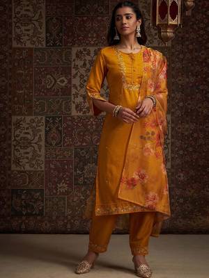 Floral Embroidered Kurta with Trousers & With Dupatta 1
