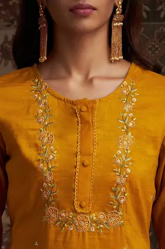 Floral Embroidered Kurta with Trousers & With Dupatta