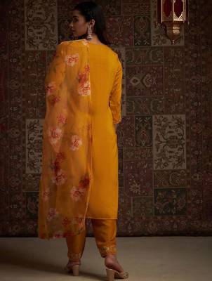 Floral Embroidered Kurta with Trousers & With Dupatta 5