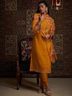 Floral Embroidered Kurta with Trousers & With Dupatta 6