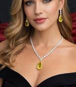Yellow Teardrop Crystal Necklace Earrings Set | Silver Bridal Jewelry