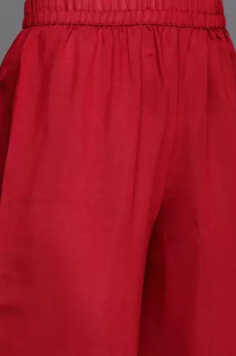 Red Floral Embroidered Sequined Kurta with Trousers & Dupatta