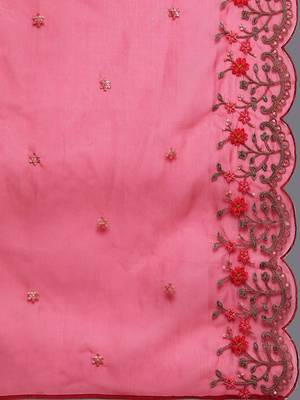 Red Floral Embroidered Sequined Kurta with Trousers & Dupatta 4