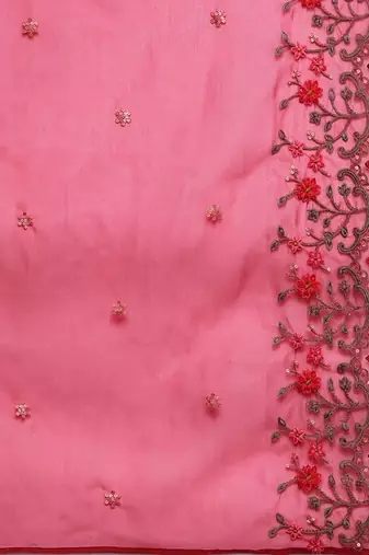 Red Floral Embroidered Sequined Kurta with Trousers & Dupatta