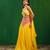 Bright Yellow Pink Embroidered Crepe Lehenga Set