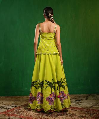 Green Purple Printed Crepe Lehenga Set 3