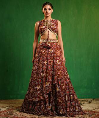 Maroon Digital Printed Georgette Lehenga Set 1