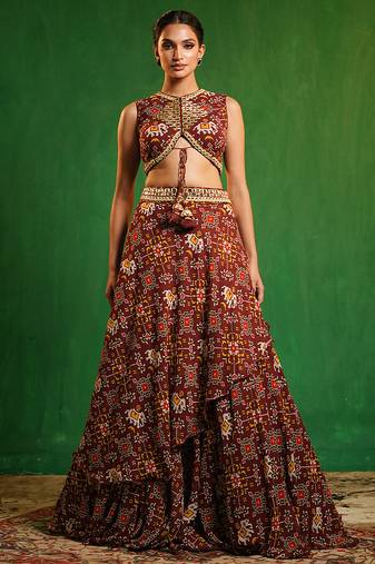 Maroon Digital Printed Georgette Lehenga Set