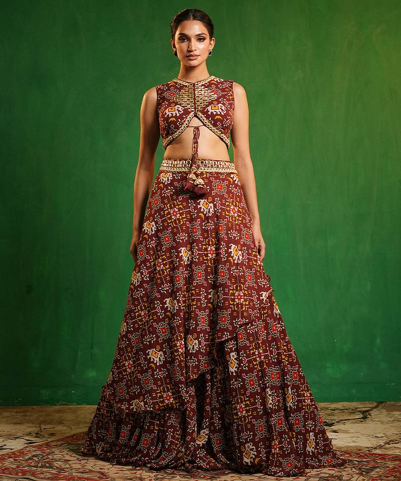 Maroon Digital Printed Georgette Lehenga Set