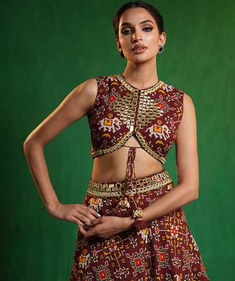 Maroon Digital Printed Georgette Lehenga Set 2