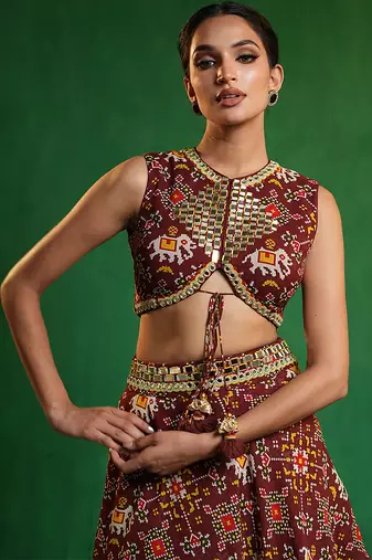 Maroon Digital Printed Georgette Lehenga Set