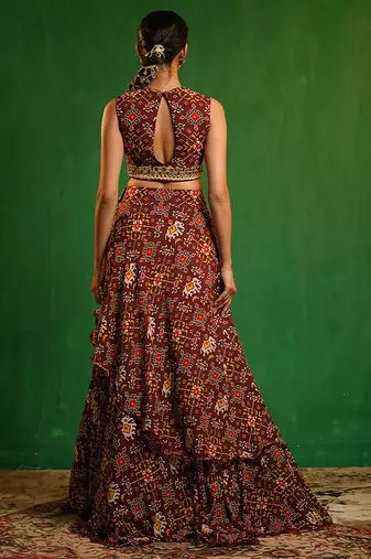 Maroon Digital Printed Georgette Lehenga Set