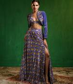 Blue Digital Printed Crepe Jacket Lehenga Set