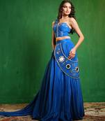 Royal Blue Embroidered Crepe Lehenga Set