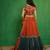 Rust Orange And Teal Embroidered Organza Lehenga Set